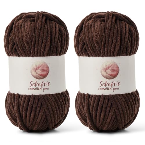 Chenille Blanket Yarn for Crocheting Size 5 Bulky Yarn, 2 Coffee - color: 2 Coffee