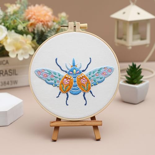 Louise Maelys Beetle Embroidery Kit for Beginners 3 Pack Nature DIY Set - color: beetle flower