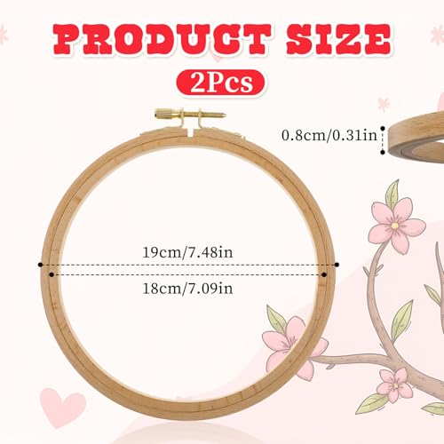 2 Pack 7 Inch Wood Embroidery Hoop, Cross Stitch Supplies, Cross Stitch Hoops Ring, Beech Wooden Embroidery Frames for Art Craft Sewing, DIY Decoration