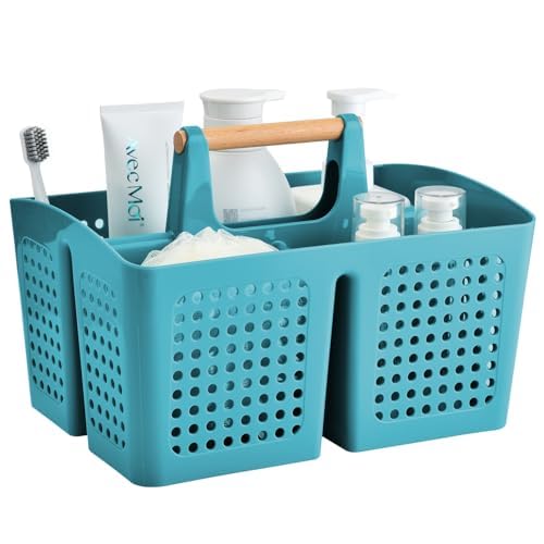 Portable Shower Caddy Basket with 3 Compartments and Handle, Teal - color: Teal