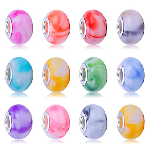 100 Pieces 14mm European Large Hole Spacer Beads Mix Color with Silver Brass Cores Assortments Charm Lampwork Beads Supplies for Necklace Bracelets Jewelry Making (Ｎew Ｍarble) - color: Ｎew Ｍarble