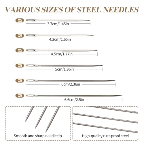 Amzlysdok 41PCS Big Eye Steel Sewing Needles Kit,Stainless Steel Sewing Needle for Hand Sewing,Big Eye Steel Needle Set with Thread Ripper for DIY Crafts - size: 41 PCS