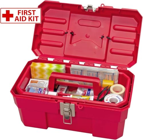 Akro-Mils 14-Inch Plastic Toolbox with Removable Tray, Steel Latch & Padlock Eye, Industrial-Grade Tool Box for Tools, Crafts, First Aid & Hobby Supplies, 14" x 8" x 8", Made in USA, Red (09514) - color: Red, size: 1-Pack