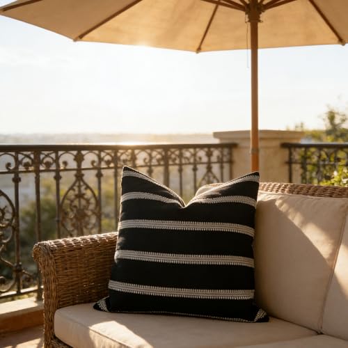 Slow Cow Square Throw Pillow Cover Stripe 18 x 18 Inches Black Off White - color: Stripe-black, size: 18" x 18" (Pack of 1)