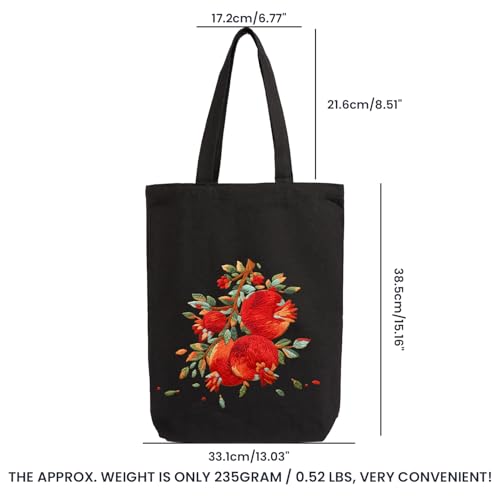 CREAWONDER Canvas Tote Bag Embroidery Kit with Pattern for Beginners, Arts and DIY Embroidery Crafts Kits for Adults, Include Instructions, Embroidery Hoops, Color Threads and Tool - color: CR002 shiliuranran black
