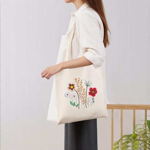 Huacan Embroidery Canvas Bag Kits for Adults Beginner Stamped Flowers Pattern DIY Cross Stitch Printed Flower Stitching Sewing Kit - color: Flower 8