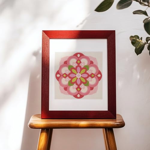 Doodlream Mandala Flower DIY Punch Needle Embroidery Kit for Adult Beginner, 9.4" Geometric Pink Floral Punch Stitching Craft Set for Starter with Frame, Fabric Pattern, Threader, Yarn, Pinch Needle - color: Mandala Flower