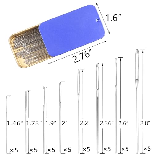 Eketirry 46 PCS Large-Eye Blunt Needles kit, 8 Sizes Stainless Steel Yarn Knitting Sewing Needles, Crafting Weaving Stringing Needles with Threaders and Stitch Markers(Blue) - color: Blue