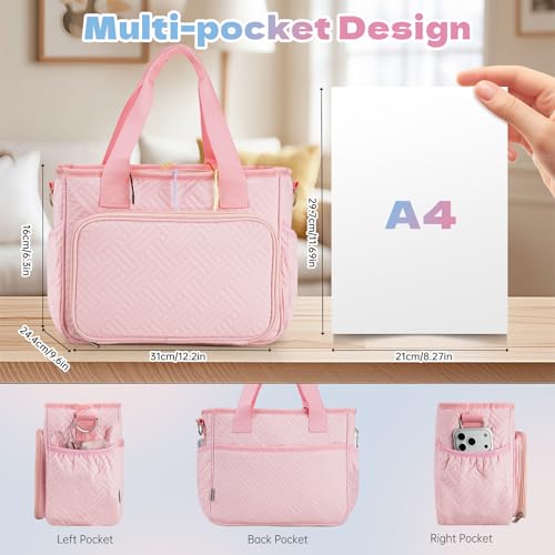 Dadanism Crochet Bag Organizer, Yarn Bag with Handle & Shoulder Strap - color: Pink
