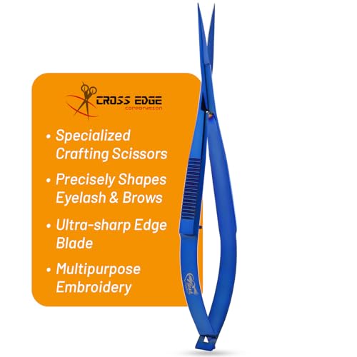 Cross Edge Spring Scissors 5 Inch straight Stainless Steel Precision Eyebrow & Eyelash Shaping & Trimming Scissor, Snips Squeeze, Embroidery & Knitting Micro Tip Craft (Blue) - color: Cec-ss-04