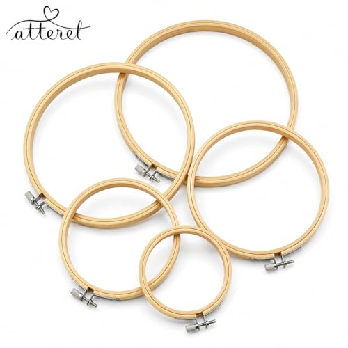 Embroidery Hoops 3 Pack Set: Premium Bamboo Wood Rings with Metal Tension Screw Brackets for DIY Cross Stitching, Sewing, Embroidered Craft Projects, Sizes 5, 7, 8, 9, & 10 Inch Diameter - style: 06 - Set of 5 Sizes