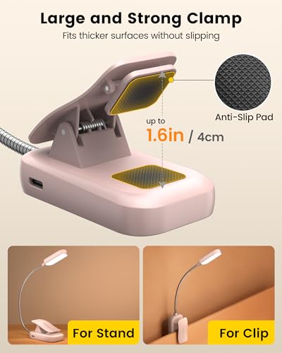 Glocusent 20 LED Reading Lights for Books in Bed, Eye Caring Reading Light - color: Pink, size: Upgraded