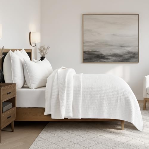 EverGrace 100% Cotton Cross Stitch 3-Piece Quilt, 118"x106", Bright White - color: Bright White, size: OVERSIZED CAL KING (118" x 106")