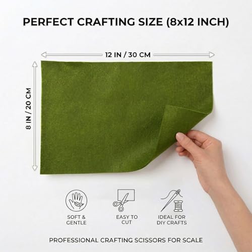 Soft Moss Green Felt Fabric Sheets for Crafts 8" X 12" 20 Pcs 1.6mm Thick - color: Moss Green
