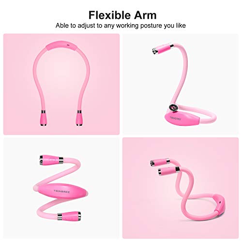 LED Neck Book Light, USB-C Rechargeable, Hands Free, 4 Super Bright LED Bulbs, 3 Adjustable Brightness, Best for Reading in Bed, Knitting, Walking, Jogging, Mending in Night (Pink) - color: Pink