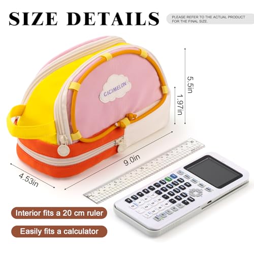 CICIMELON Large Capacity Pencil Case, Cute Aesthetic Pencil Pouch with 3 Compartments, Big Pencil Bag Organizer for School Supplies, Pen Holder for Kids, Girls, Boys, Students - color: Beige Base