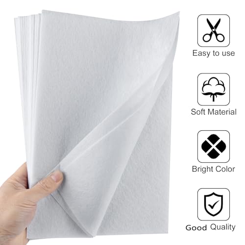 20 Pcs White Felt Fabric Sheet 8" x 12" Assorted Color Felt Fabric Sheets for Crafts DIY Handcraft Sewing Squares Patchwork Nonwoven - color: White