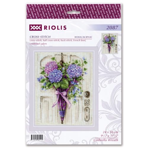 RIOLIS 2087 Umbrella Wreath Counted Cross Stitch Kit 9.5 x 11.75 in - style: Umbrella Wreath 2087