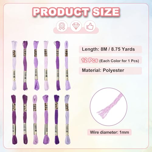PATIKIL 12 Skeins Embroidery Floss Polyester Embroidery String Light Purple - color: Light Purple