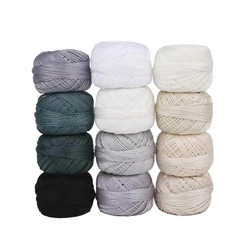 Size 8 Double Mercerized Egyptian Long Staple Cotton Pearl Thread 12 Gradient Colors per Box 5 Grams Ball Rainbow Color Embroidery Thread for Crochet Cross Stitch Hand Embroidery (12Q) - color: 12Q
