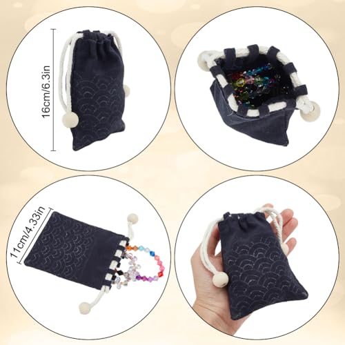 INFUNLY 3pcs Sashiko Drawstring Bag Kit DIY Sashiko Stencil Acrylic Template Kit Sewing Handbag Kits Wave Pattern Needlepoint Sewing Bag Kits with Instruction Cloth Needle Thread for Beginner Adults - style: Black wave pattern