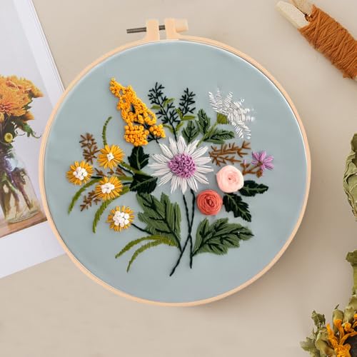 Huacan Embroidery Kits for Adults Beginner Stamped Flowers Pattern 4 Pcs DIY Cross Stitch Floral Stitching Sewing Kit 7.9 x 7.9 Inch (Flower 4) - color: Flower 4
