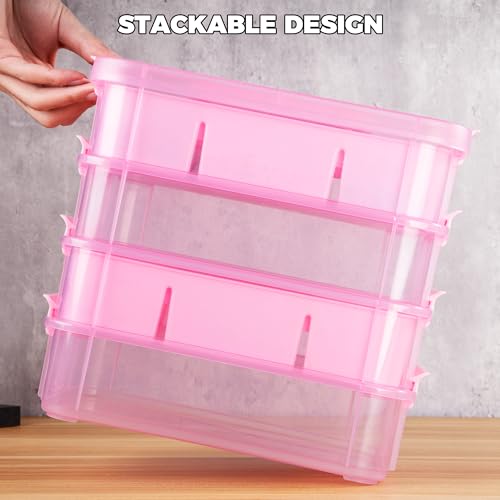 CraftGenes Art Supply Storage Organizer, 4-Tier 10 Qt Box, 2 Trays, Pink - color: Pink