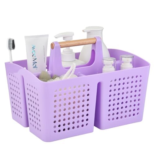 Portable Shower Caddy Basket with 3 Compartments and Handle, Purple - color: Purple