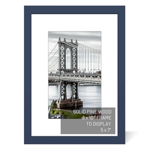 8x10 Picture Frames Solid Wood Display Pictures 5x7 With Mat or 8x10 Without Mat for Wall Mounting or Table Top (Jazz Blue) - color: Jazz Blue, size: 8x10 inch