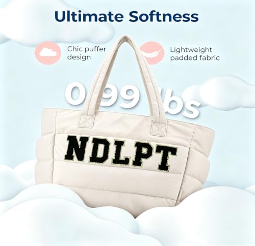 Needlepoint (NDLPT) Tote Bag & Clear Stitching Zipper Pouch Set (Beige) - color: Beige