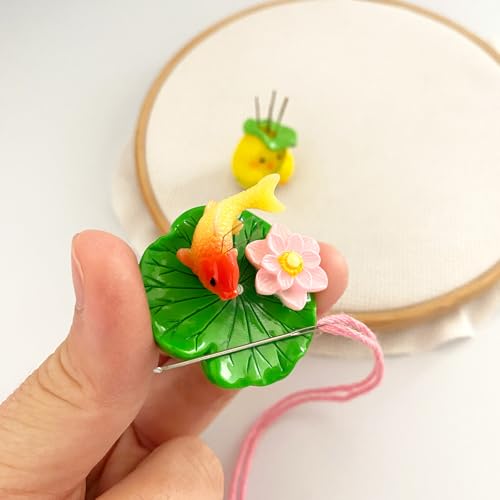 Magnetic Lotus Flower Leaf Needle Minder Chick Needle Holder and Fish Threader for Cross Stitch Embroidery Sewing Needlework Craft Supplies