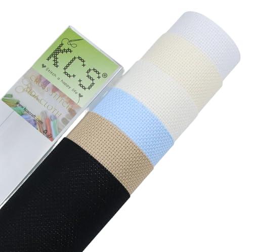 KCS 6 pc of 15" x 18" (38cmx45cm) Counted Cotton Aida Cloth Cross Stitch Fabric Rolled Box (18CT-A) - color: 18ct-a
