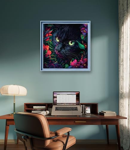Leczany Cross Stitch Patterns Stamped Kit for Beginners | Embroidery Supplies DIY Craft Kit Needlepoint for Adults Starter | 11CT, 3 Strands | Black Cat in Flowers 16.5x16.5 inches - color: 11CT Stamped kits, Black Cat in Flowers 16.5x16.5 inches