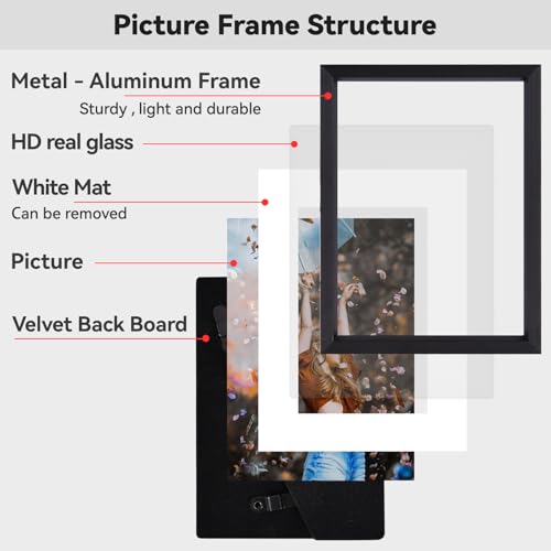 BKABOT 3x4 Black Aluminum Photo frames 3 Pack HD Glass Mat 2x3 Wall Table - color: Black, size: 3x4