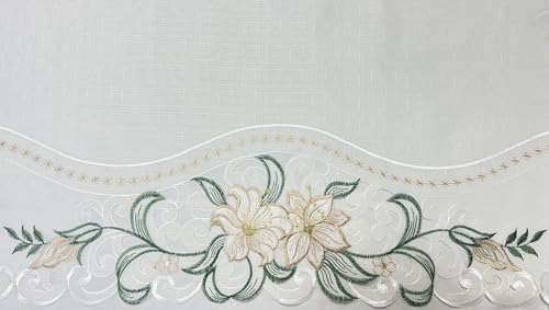 GOHD Lily Fragrance 3pcs Colorful Embroidery Kitchen Cafe Curtain Set.Beige - color: Beige