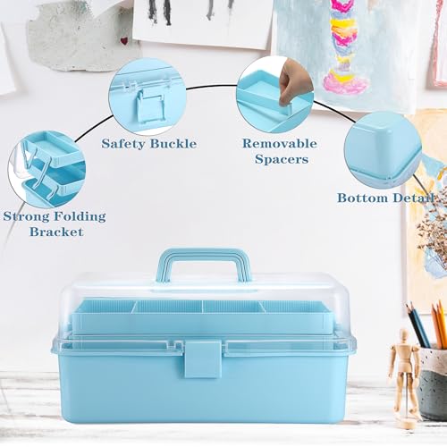Tackle Box, 16-Inch Extra Large Art Storage Box with 3-Layer Folding Trays - color: Blue