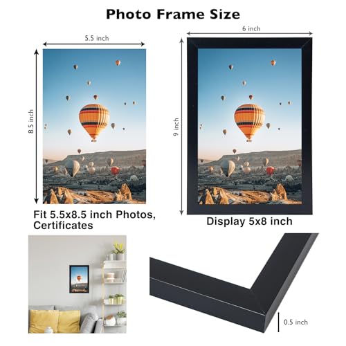 JCJMY 5.5x8.5 Picture Frame Black for Wall Hanging or Tabletop, Wall Mounting Horizontally or Vertically, 5.5 x 8.5 Wall Gallery Poster Photo Frame with Shatter Resistant Plexiglass, Black - color: Black, size: 5.5x8.5 inch