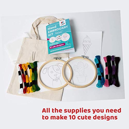 CraftLab Embroidery Kit for Kids - Beginner Sewing Kit with 10 Projects, Hoops, Thread, Patterns