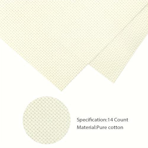 14CT Aida Cloth - 30x35 Inch Cross Stitch Fabric for Embroidery, Pre-Cut Needlework Material, Acid-Free, Durable Weave(Beige) - color: Beige