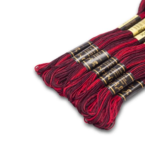 Pack of 12 Premium Embroidery Thread | 100% Egyptian Cotton Premium Skeins | Cross Stitch Embroidery Floss | Oeko TEX Certified | Ideal for Arts & Crafts (Dark Red Variegated 1206) - color: Dark Red Variegated 1206