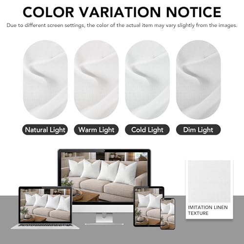Deconovo Faux Linen Throw Pillow Covers for Sofa and Couch, Hidden Zipper - color: Linen White, size: 18" x 18" (Pack of 4)