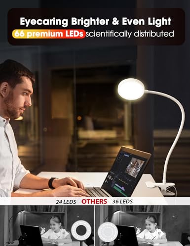 LiFMIRA Bed Lamp Clip on Light 8W 66 LED Reading Light for Bed White - color: White