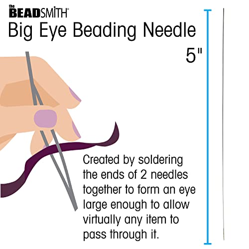 The Beadsmith Big Eye Beading Needles, 5 inches, 4 per Card, Sharp Points, Use for General Sewing, Weaving and Embroidery, Very Easy to Thread - size: 5" Long - 4 Needles