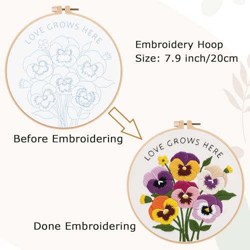 Nuberlic Embroidery Kit for Beginners, Pansy Needlepoint Kit - color: Pansy