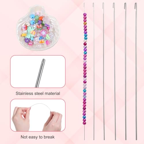 6 Pcs Beading Needles for Jewelry Making, 6 Thickness Styles Bead Spinner Needles Long Straight Beading Thread Needle Needle-Free Beadings Supplies for Beaded Bracelets (0.4/0.5/0.6/0.7/0.8/0.9 m)