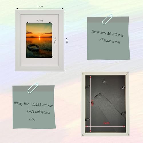 A5 Gallery Picture frames with A6 mat,Freestanding and Wall Mountable Photo Frame,White - color: White, size: 6x8