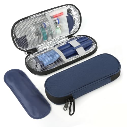 Insulin Pen Cooler Travel Case with 2 Reusable TSA Approved Ice Packs, Diabetic Medication Insulated Cooler Bag for Insulin Pens and Other Diabetic Supplies Storage Navy Blue - color: Navy Blue