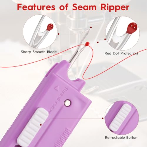 Sewing Machine Needle Threader, 5 in 1 Automatic Quick Threading Tool, Multifunctional Stitch Insertion Seam Guide with Seam Rippers for Quilting Alterations Tailoring(2 Pack,Red/Purple) - color: Red/Purple