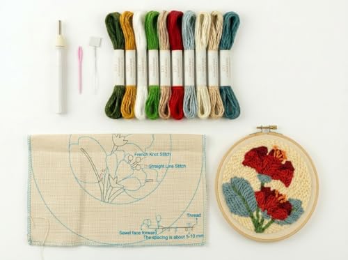 Meoe&heome Punch Needle Kit for Beginners, DIY Embroidery Set with 20+ Patterns(Red Peony) - color: Red Peony
