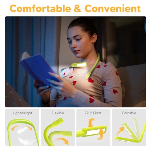 Neck Book Light, Rechargeable Reading Light, 3 Colors Dimmable - color: Lime